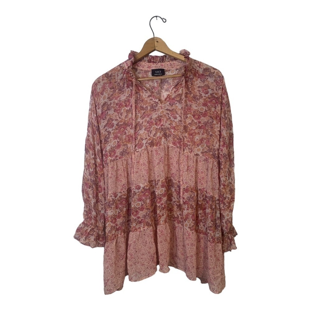 VICI Pink Floral Tiered Mini Dress Cottagecore Fairycore Romantic XS